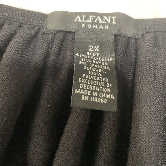 alfani womens solid black long sleeve lace sweater top 2x - Picture 3 of 4